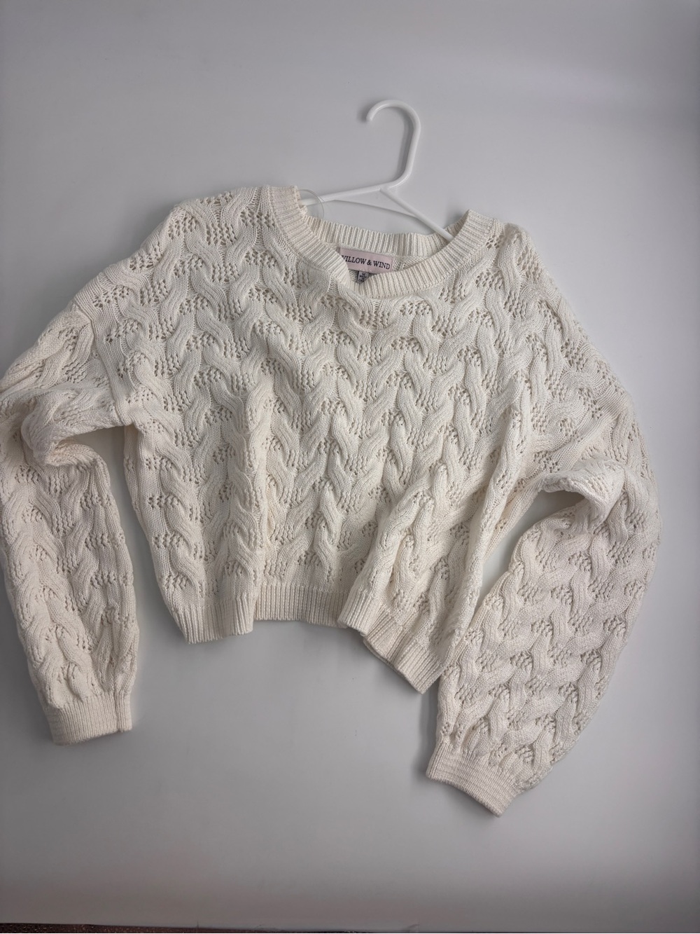 Cream Cable Knit Cropped Sweater